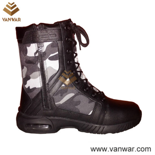 Black Leather Camouflage Military Boots with Durable Rubber Outsole (CMB026)