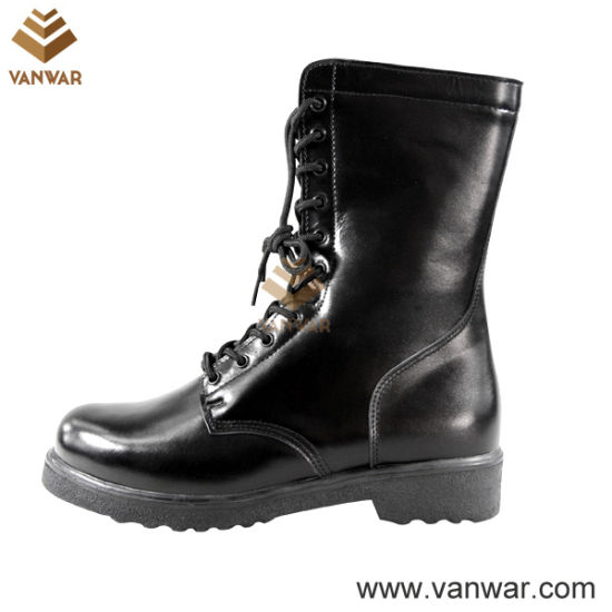 Top Layer Leather Combat Military Boots of Black (WCB025)