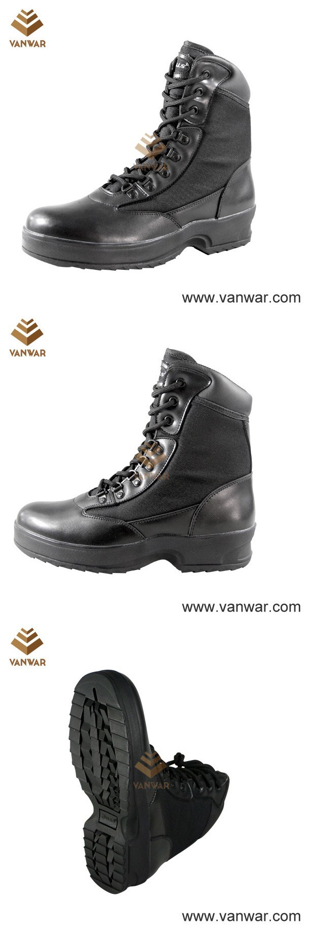 Black Leather Military Tactical Boots of Suede Padded Collar (WTB005)