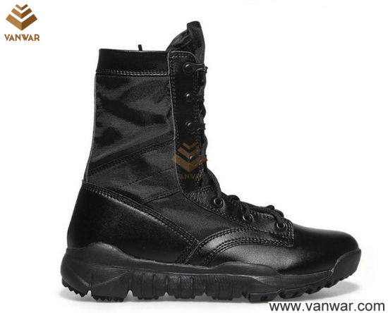 Full Leather Black Military Tactical Boots with Comfortable Collar (WTB030)