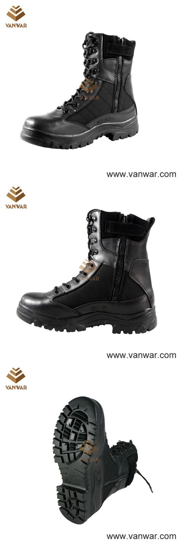 Black Leather Canvas Athletic Military Tactical Boots (WTB011)
