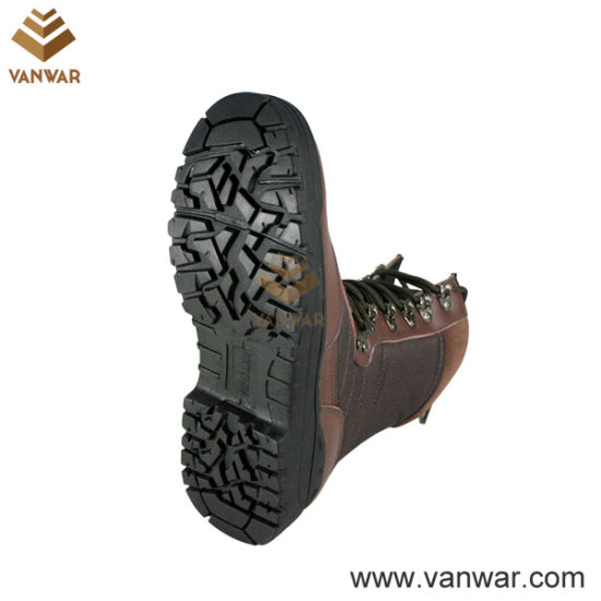 Unisex Brown Military Combat Boots of Leather and Fabric (WCB018)
