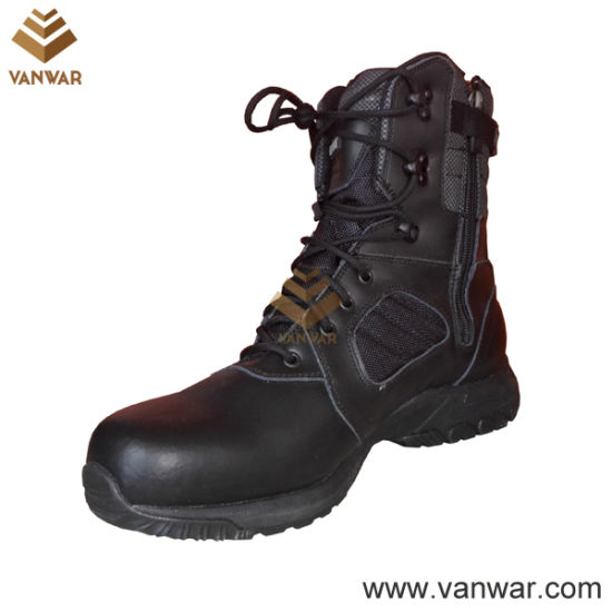 Black Leather Tactical Military Boots in Atheletic Cement (WTB032)