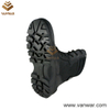 Black Leather Military Combat Boots with Slip-Resistant Rubber Outsole (WCB014)