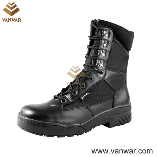 Black Leather Military Combat Boots (WCB015)