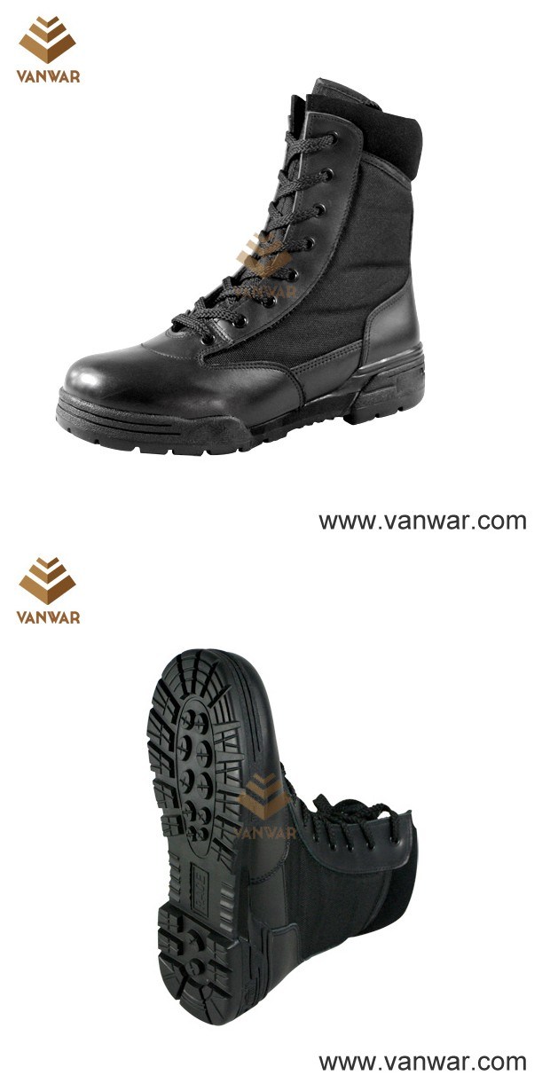 Steel Toe Cap Combat Military Boots of Full Black Leather (WCB012)