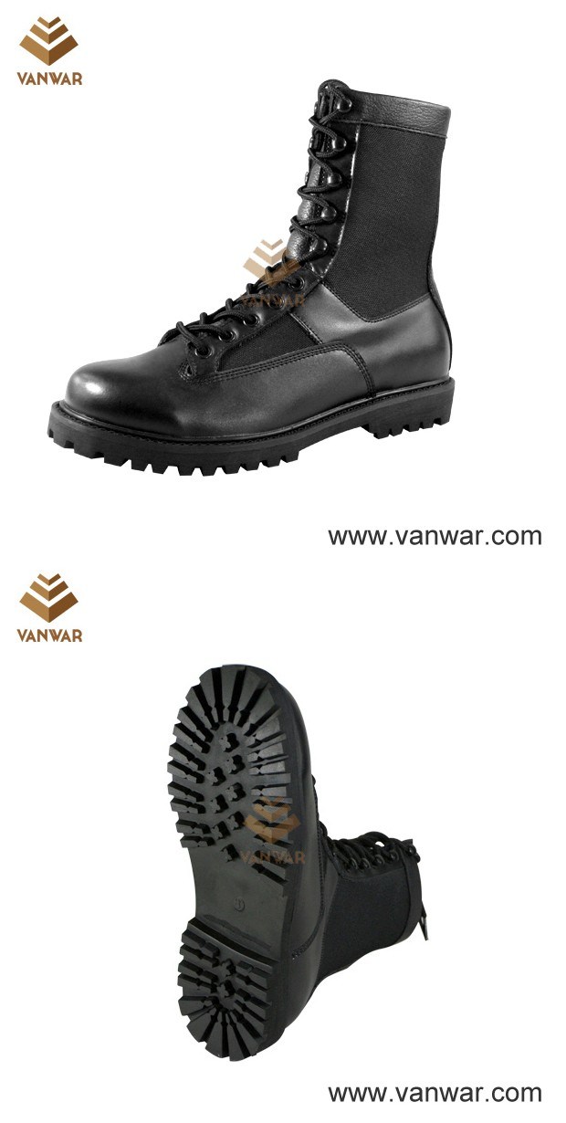 Black Genuine Leather Combat Military Boots with Shoelace (WCB021)