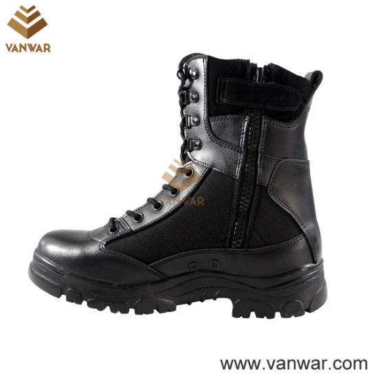 Black Leather Canvas Athletic Military Tactical Boots (WTB011)